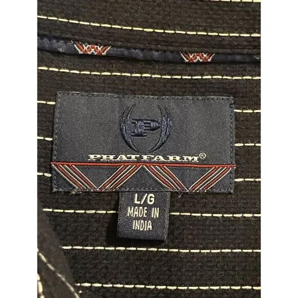 Phat Farm‎ Shirt Men's Large L Black White Pin Striped Button Up Long Sleeve VTG - Picture 8 of 11